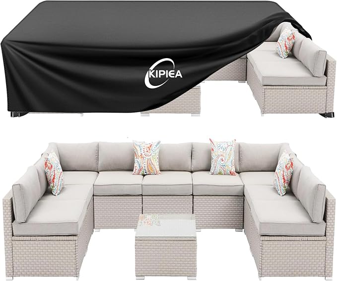 Kipiea Outdoor Furniture Covers Waterproof, 420D Heavy-Duty Patio Furniture Set Covers, No Tears Anti UV No Fading(128" L x 83" W x 28" H)