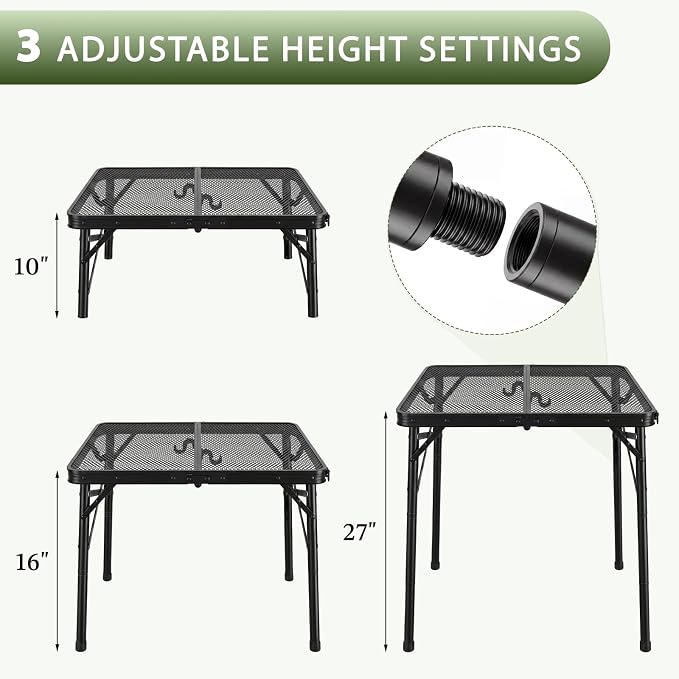 Folding Grill Table, 24"x16" Portable Camping Table with Storage Pocket, Heat Resistant & Waterproof Outdoor Picnic Table, Sturdy Lightweight for Travel Cooking BBQ, Camping, Backyard