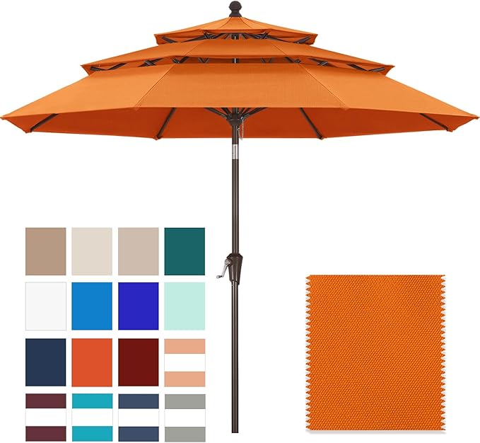 ABCCANOPY 5-Year 10-Year No Fading 9FT 3 Tiers Patio Umbrella, Outdoor Table Umbrella with 8 Sturdy Ribs for Deck, Backyard, Garden, Yard
