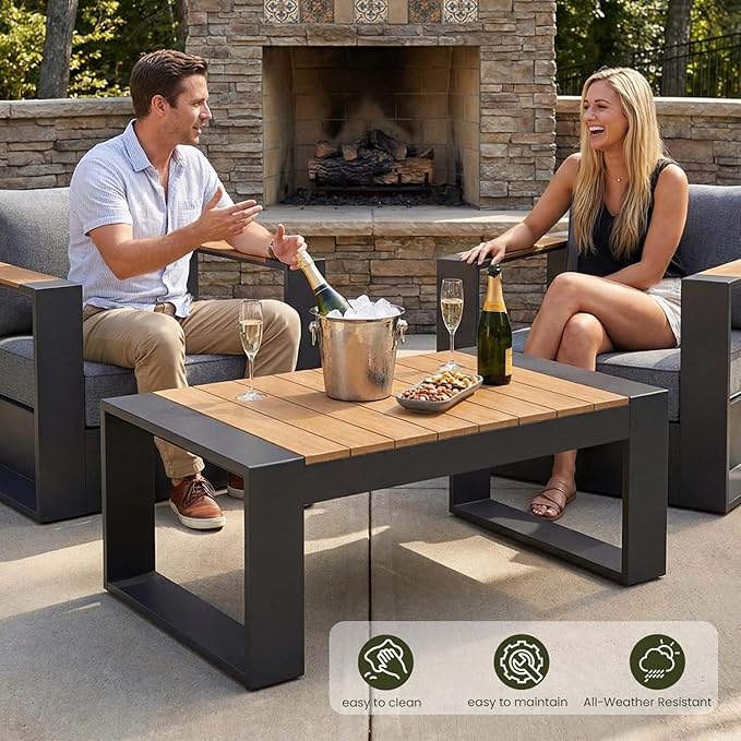 LayinSun 4 Pieces Aluminum Patio Furniture Set with Coffee Table, Oversized Outdoor Conversation Set 5 Seats with 6" Thick Cushions for Outside Porch, Balcony, Deck