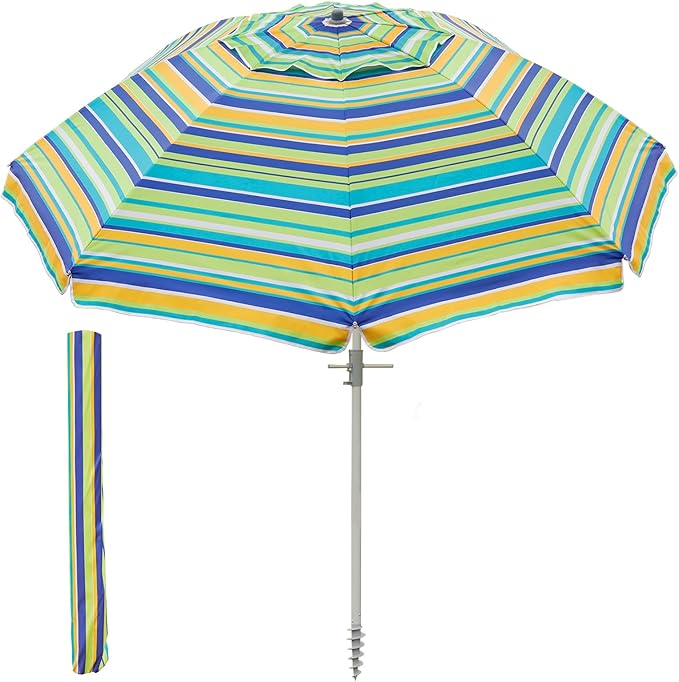 Beach Umbrella w/Sand Anchor & Tilt, Heavy Duty Wind Outdoor Umbrellas with Air Vents Design & Carry Bag, UV 50+ Protection Portable Sun Shade for Patio, Pool, Garden