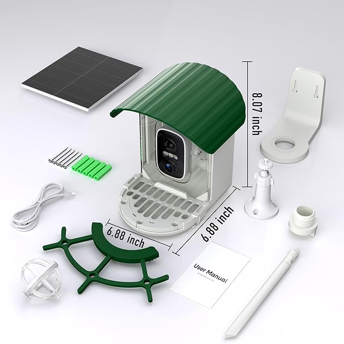 Bird Feeder with Camera Solar Powered Panel, Father's Day & Mother's Day Gift: Smart Bird Feeder Outdoors with AI Birds Identify Capture, 2K Video, Birthday Gift for Parents Men Women(Green)