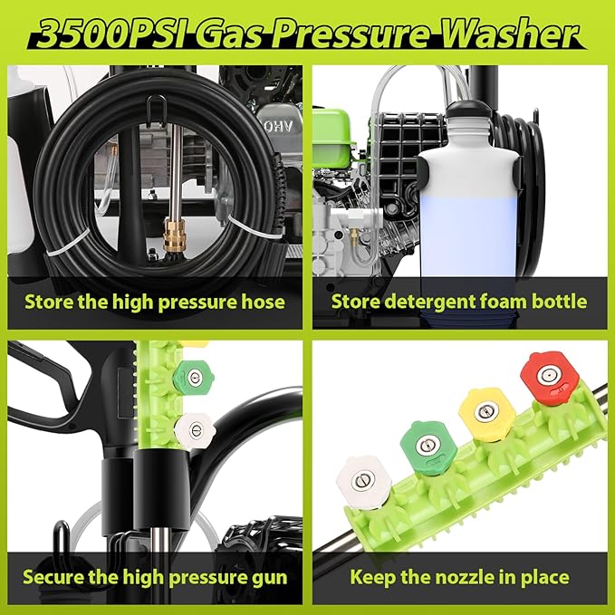 3500PSI Gas Pres*Sure Washer 2.4GPM Gas Po*wer Washer Cleaner 79CC Gas Powered Washing Machine Commercial High Pres*Sure Washer with 25ft Hose&5 Nozzles for Patio Garden Yard Vehicle,EPA/CARB/ETL