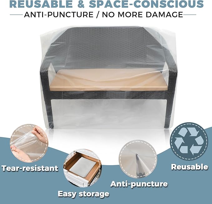 2-Pack Patio Loveseat Bench Cover - Reusable & Heavy-Duty Clear Plastic Outdoor Patio Furniture Covers Waterproof, Extra-Thick Outdoor Furniture Waterproof Couch Cushion Covering, 58" x 28" x 52.5"
