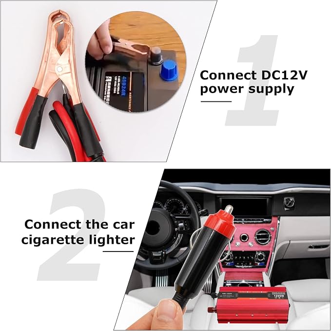 1200W Car Power Inverter DC 12V to 110V AC Converter 1200W Inverter Power Inverters with LCD Display and AC Outlets 2A USB Charging Port