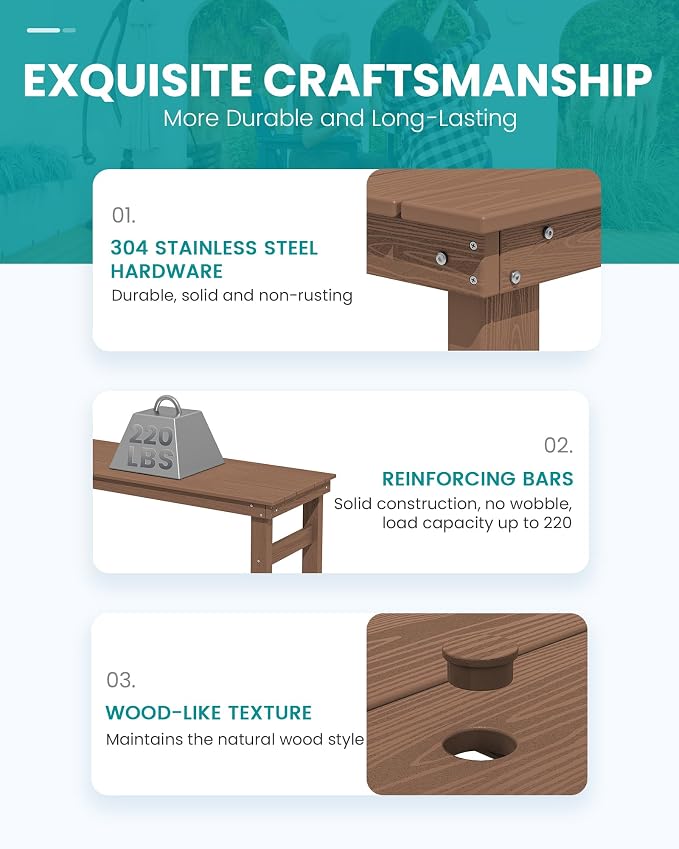 SERWALL 41" Outdoor Bar Table, All Weather HDPE Patio Bar Counter Height Table, Rectangle Patio Bar Table for Outside, Garden, Backyard, Balcony, Poolside, Brown