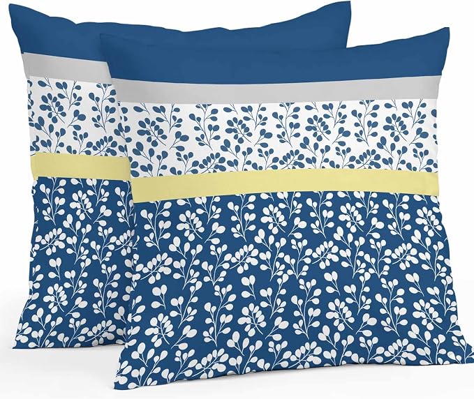 Blue Yellow Outdoor Pillow Covers 26x26 Inch Throw Pillow Covers Set of 2 Waterproof Decorative Pillow Cases Botanical Floral Motifs Wildflower Striped Cushion Covers for Patio Furniture Garden Couch