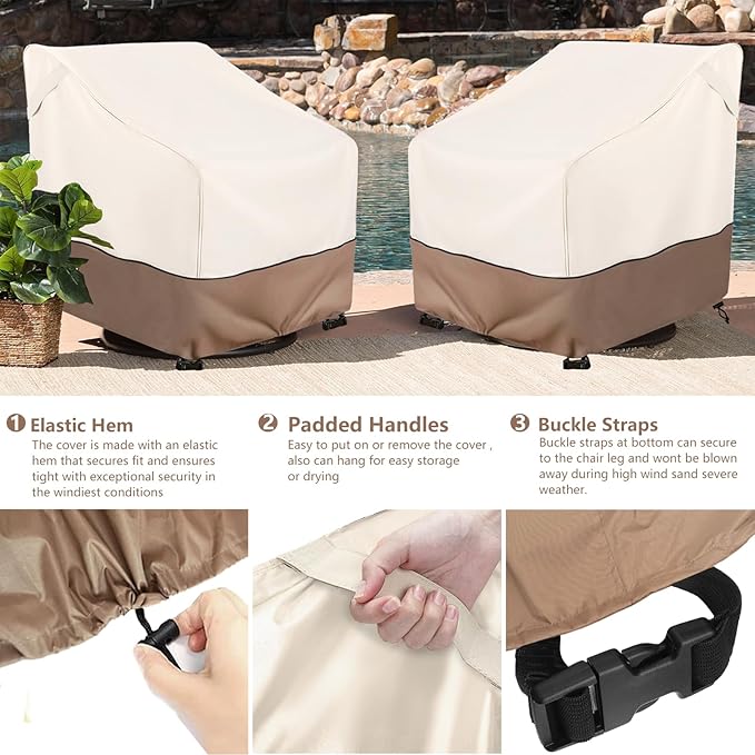 Patio Swivel Chair Cover 4 Pack,Waterproof Heavy Duty Outdoor Chair Covers,Outdoor Swivel Chair Cover for Patio Furniture Covers(30 W x 34 D x 38.5 H inches),Beige & Brown