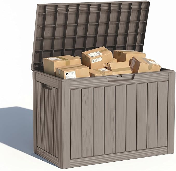 Vixzen 50 Gallon Package Delivery Boxes for Outside Secure Parcel Drop Storage Deck Box Outdoor Waterproof UV Resistant Resin Lockable MailBox for Porch Patio(Beige)