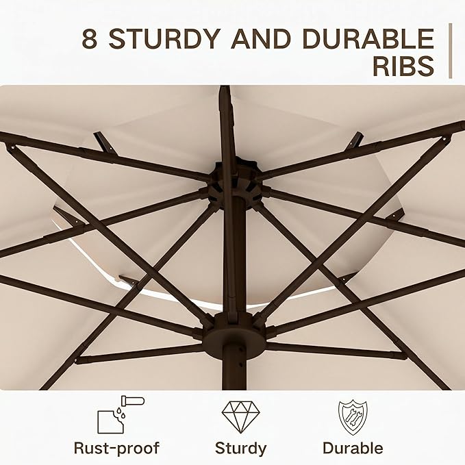 Kingdura 9ft 3-Tier Patio Umbrella, Outdoor Table Umbrella with Easy Crank & Tilt, 8 Reinforced Ribs, UV Protection for Deck, Pool, Market, Backyard (Beige)