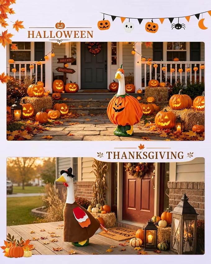 8 Set Holiday Porch Goose Outfits, All Seasons Bundle for 4th of July, Fall, Halloween, Christmas Decor, Valentine, St. Patrick's Day, Easter, Summer,Lawn & Indoor Outdoor, Fits 23 Inch (No Goose)
