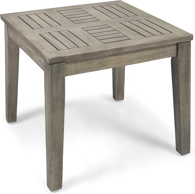 Outdoor Acacia Wood Side Table, Grey