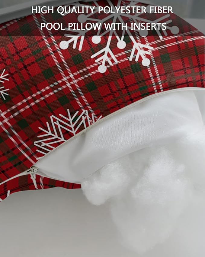 Outdoor Pillows Covers with Inserts Christmas Winter Snowflake Red Black Buffalo Plaid Waterproof Pillow with Adjustable Strap Throw Pillows for Patio Furniture Recliner Lounge Chair, 11x16 inch, 1PCS