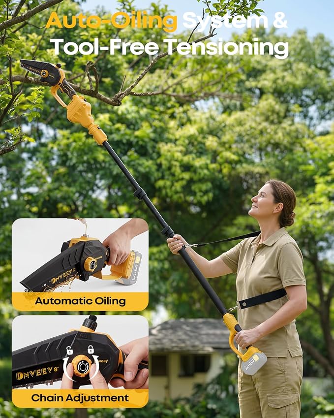 8-Inch Cordless Pole Saw for Tree Trimming, Compatible with DeWalt 20V Max, 15.6FT Extendable 2-in-1 Mini Chainsaw & Tree Trimmer, 800W Brushless [Tool Only - No Battery]