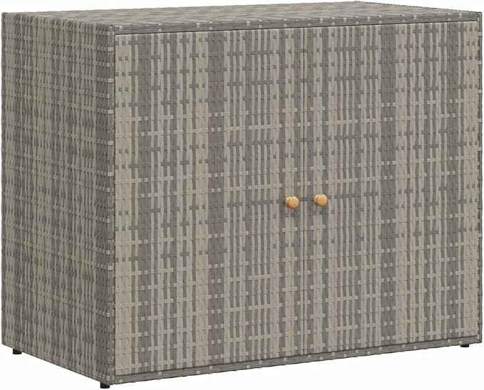 Gecheer Garden Storage Cabinet in Grey, 100 x 55.5 x 80 cm Poly Rattan Outdoor Deck Box with Waterproof Design and Steel Frame