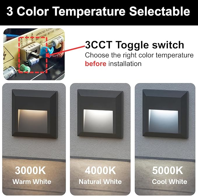 ZONK LED Indoor Outdoor Step Lights, Dimmable Upgraded 3 Color Landscape Pathway Stair Light, IP65 Waterproof Stairway Lighting, Deck Light, Retaining Wall Lights, 6 Pack