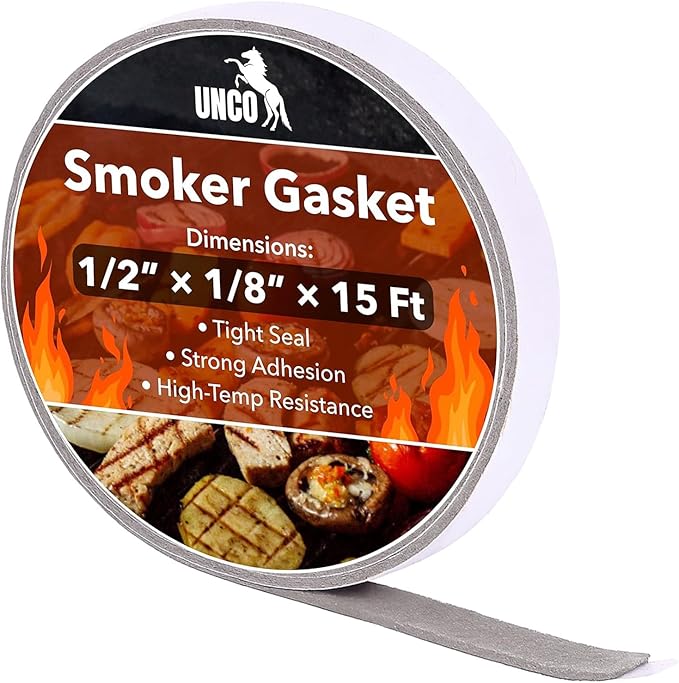 UNCO- Smoker Gasket, 15 ft, 1/2" x 1/8", Gray, Smoker Gasket Sealer High Temp