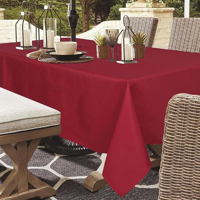 Outdoor Tablecloth Wrinkle-Free Stain Resistant Waterproof Polyester Fabric Table Cover with Zipper Umbrella Hole for Picnic/Party/Dinner/Patio Garden(60×84inch,Zippered,Red)