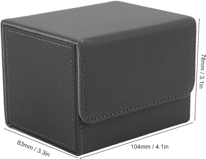 Qiilu Magnetic Closure Card Deck Box with Magnetic Flap Lid, Large Capacity PU Leather Storage Box/Cover for Game and Tarot Cards, Strong Magnet Closure Cases (Grey)