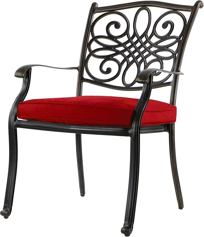 Hanover Traditions 7-Piece Outdoor Dining Set, Weather-Resistant Patio Table and Chairs Set with 6 Outdoor Dining Chairs, Plush UV-Resistant Autumn Berry Cushions, and 60 Inch Cast-top Outdoor Table