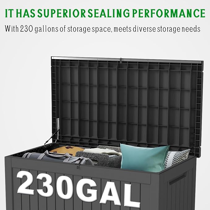 FEFLO 230 Gallon Resin Desk Boxes, Lockable Outdoor Storage Box | for Furniture, Toy, Shoe, Garden & Patio Tools Storage, IP54 Weatherproof Package Delivery Boxes for Outside - Black