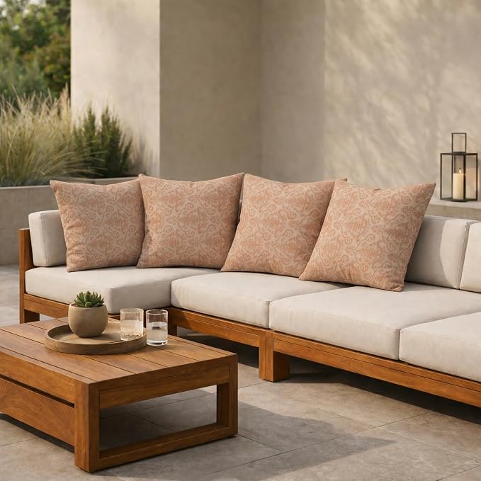 RSH DECOR Square Throw Pillows Set of 4, 24" x 24", Outdoor Pillows Waterproof, Outdoor Pillow Covers, Pillow Covers for Couch, Rialto Papaya, Made in USA