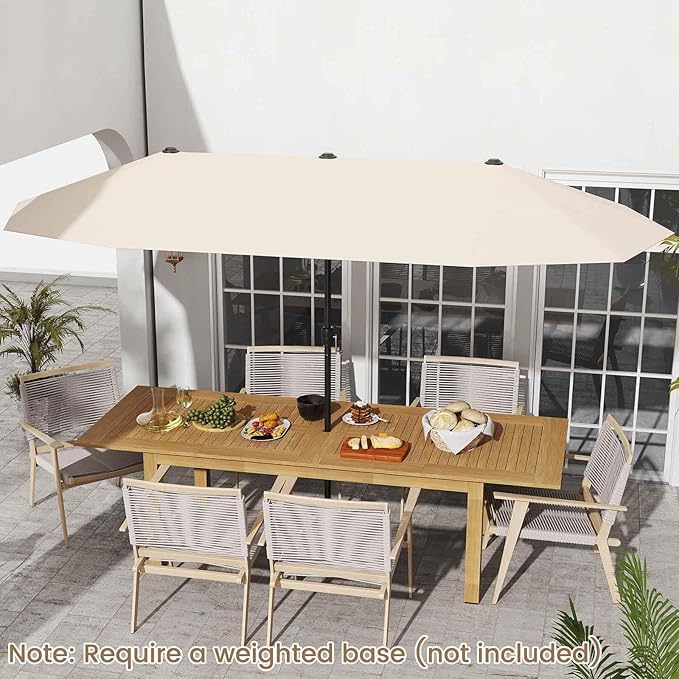 Tangkula 13 FT Large Patio Umbrella, Outdoor Double-Sided Table Market Umbrella w/Crank Handle, 12 Heavy-Duty Ribs, Sun-Protective Rectangular Twin Parasol for Garden Deck Lawn Poolside (Beige)