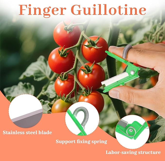 16 Pcs Gardening Thumb Knife Garden Tool Set, Finger Knife with Finger Protector for Gardeners, Garden Gadgets for Plant Vegetable Fruit Picking,Trimming, Deadheading Snips (Green Guillotine)