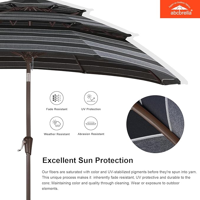 ABCCANOPY 5-Year 10-Year No Fading 9FT 3 Tiers Patio Umbrella, Outdoor Table Umbrella with 8 Sturdy Ribs for Deck, Backyard, Garden, Yard