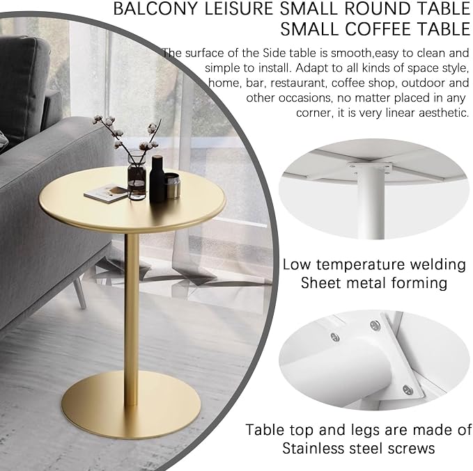 Modern Round Bar Table with Sturdy Metal Base - High Top Pub Table for Kitchen, Outdoor Bistro, Cocktail & Leisure Coffee - Home Decor (40x40x62cm)