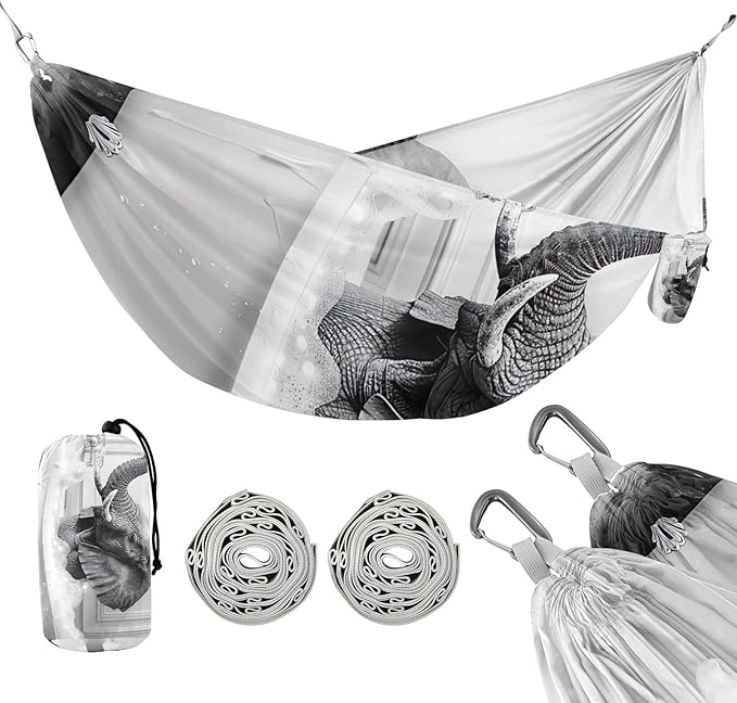 FRMG Elephant Bathing in The Bathtub Camping Hammock 500 lbs Capacity Portable Hammocks with Tree Straps & Attached Carry Bag, Camping Essentials Gear 2014140a