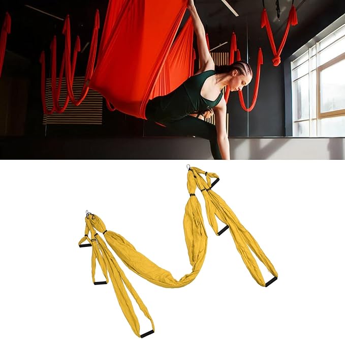 Aerial Yoga Swing Set, Polyester Cotton Yoga Hammock Set, Adjustable Improve Flexibility Yoga Hammock for Physical Exercise (Yellow)