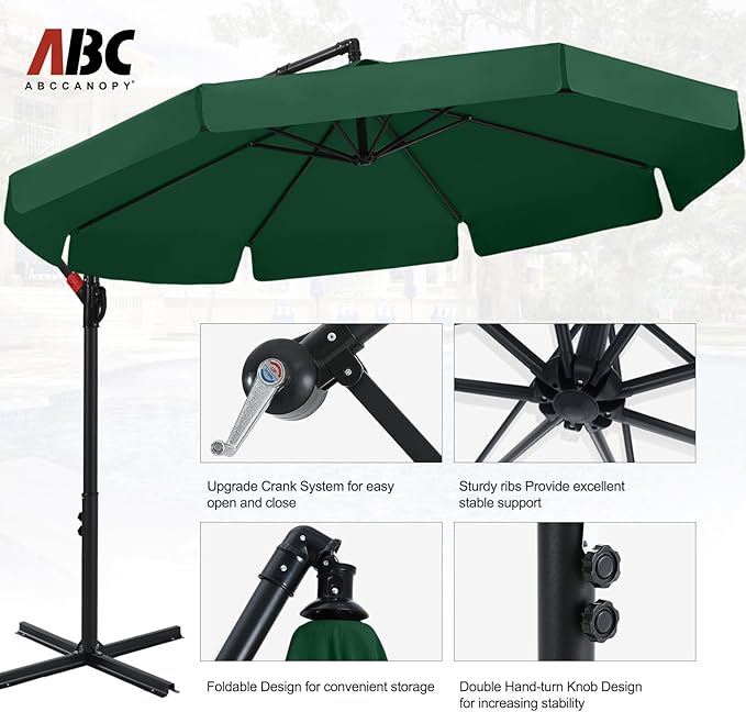 ABCCANOPY 9FT Cantilever Patio Umbrella with base included (Green)