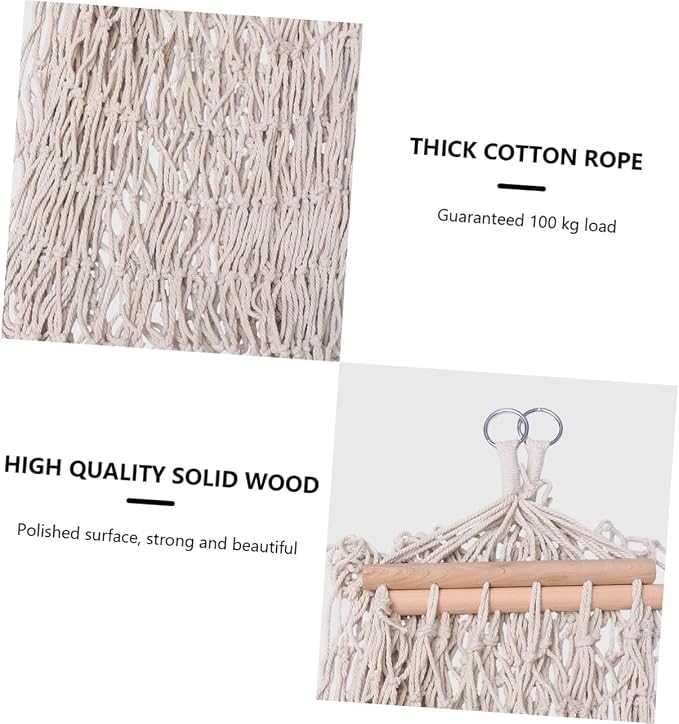 1pc Cotton Rope Hammock Wooden Stick Outdoor Swing Chair for Relaxation and Leisure Supports up to Easy to Assemble and Detachable for Washing