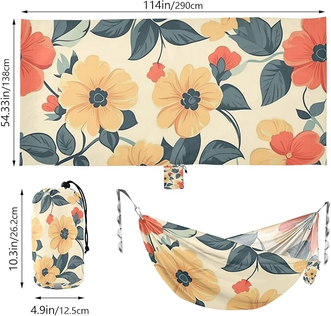 Retro Flowers Camping Hammocks Rope Hammock for Patio Backyard Lounge Base