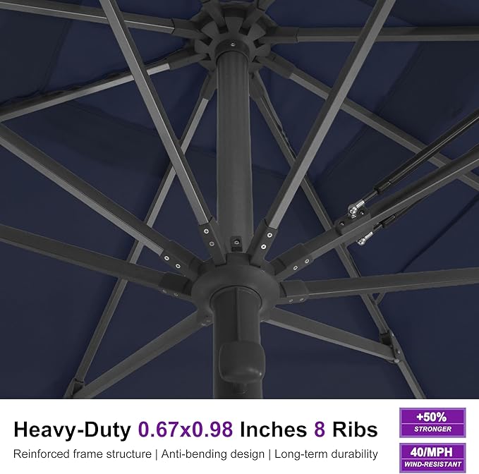 PURPLE LEAF Commercial Grade 10 x 13 FT Heavy Duty Rectangle Market Umbrella Semi Auto Open All Weather Wind Resistant Reinforced Aluminum Frame Outdoor Patio Umbrella for Restaurant Hotel Resort Cafe Poolside Business Use Navy Blue