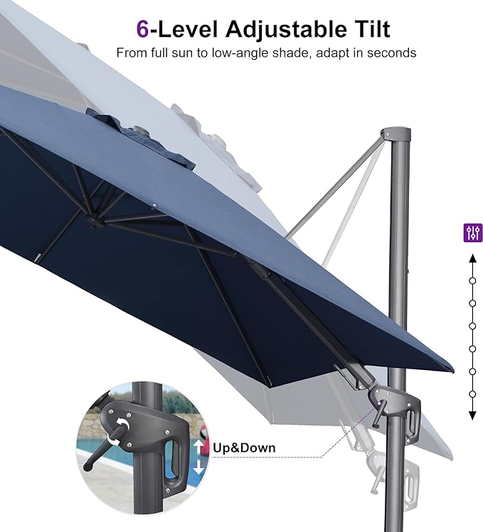 PURPLE LEAF 8' X 8' Left-right Tilting Outdoor Patio Umbrella Swivel Offset Cantilever Heavy Duty Rectangle Aluminum Umbrella with UV Resistant for Deck Pool Patio Backyard, Ocean Slate