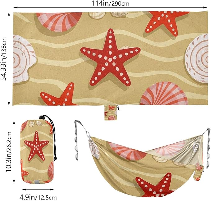 Summer Beach Shell Starfish Beige 330lb Capacity Outdoor Hammocks with Tree Straps Fabric Hammock for Outside Patio Garden Silla colgante para Patio Exterior