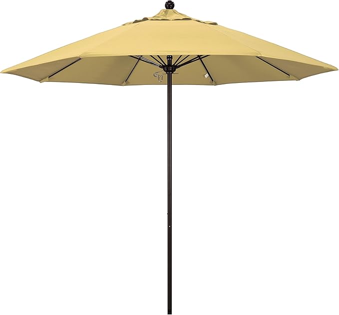 California Umbrella 9' Round Aluminum/Fiberglass Umbrella, Push Open, Bronze Pole, Sunbrella Wheat Fabric