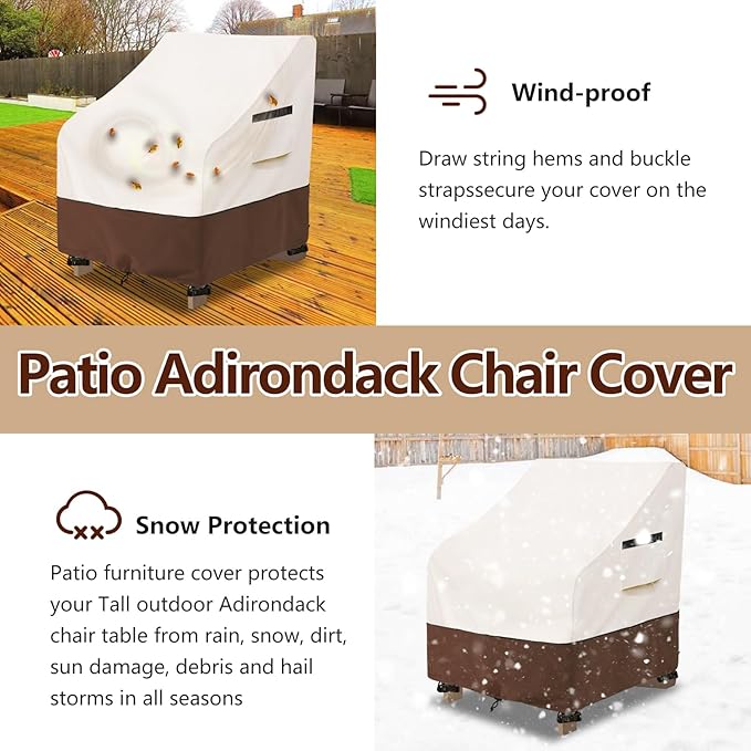 Patio Chair Covers Waterproof Heavy Duty Patio Furniture Covers for Outdoor Adirondack Chair 35 W x 37 D x 36 H inches,Beige & Brown