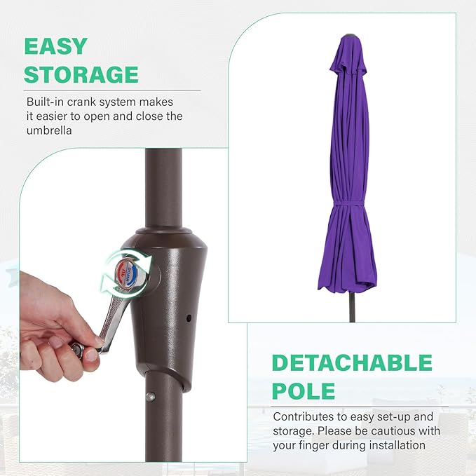 JEAREY 9 FT Patio Umbrella Outdoor, Table Umbrellas Market Umbrella w/Push Button Tilt/Crank, 8 Sturdy Ribs(Dark Purple)