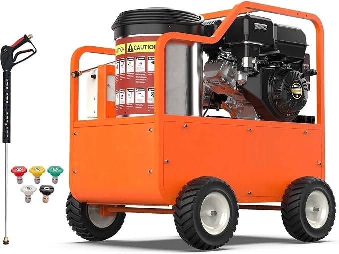 Hot Water Pressure Washer 4000PSI 4GPM,420cc 13.5HP Gas Engine with AR Pump, Commercial Heavy-Duty Power Washer for Trucks, Machinery, Concrete, Industrial Grease (Orange)