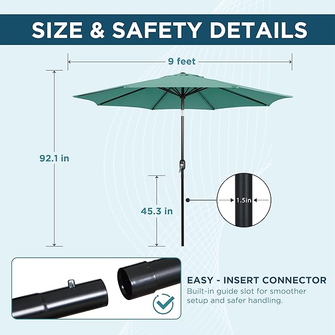 9FT Outdoor Patio Umbrella with Push Button Tilt and Crank, Market Umbrella, 8 Heavy-Duty Ribs, Outdoor Table Umbrella for Garden, Deck, Poolside & Backyard