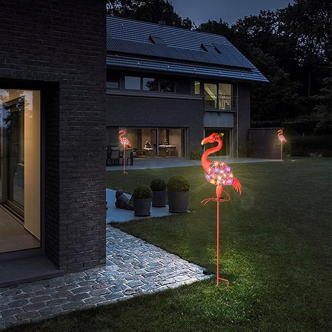 Garden Decor Solar Lights Flamingo Lawn Light, for Yard Outdoor Decorations Ground Inserted Outdoor Waterproof Garden Lamp LED,Patio, Courtyard, Gifts for Mom Grandma (Warm Light)