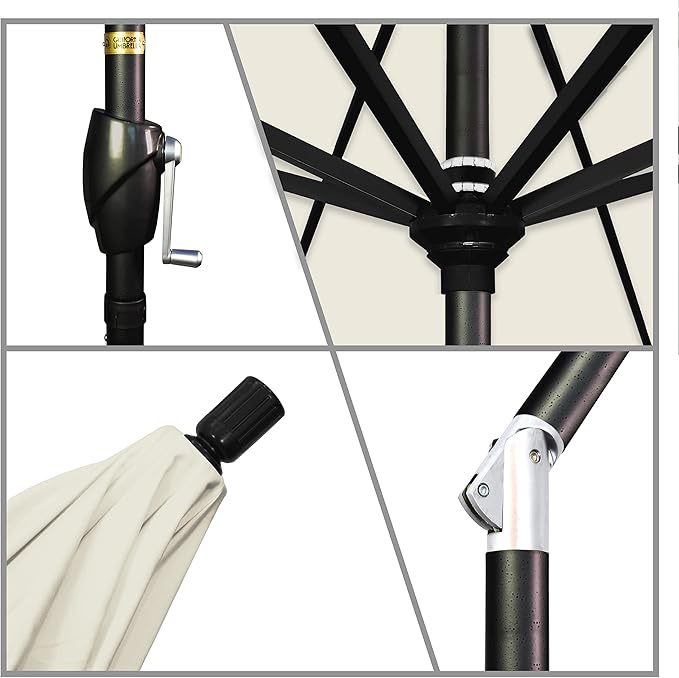 California Umbrella GSPT908302-5453 9' Round Aluminum Market, Crank Lift, Push Button Tilt, Black Pole, Sunbrella Canvas