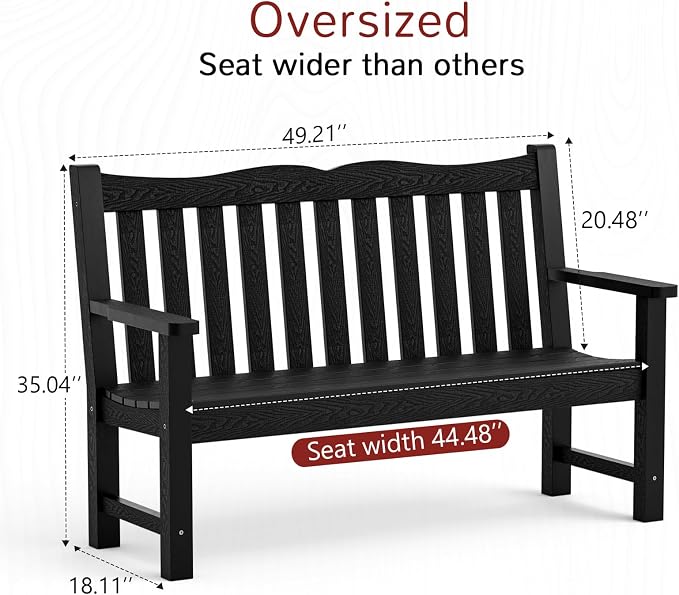 Stoog Weatherproof Outdoor Bench & Outdoor Chairs Set, Patio Furniture Set, Include 2 Garden Chairs and 1 Garden Bench, for Porch, Backyard, Lawn, Patio and Deck, Black