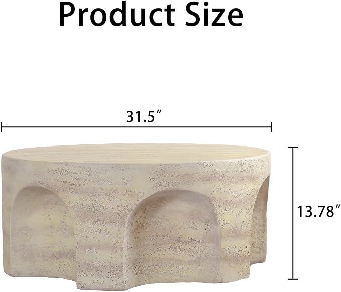Round Marble Coffee Table 31.5" Faux Stone Coffee Table for Living Room, Modern Travertine Center Table, Magnesium Oxide, No Assembly, Beige