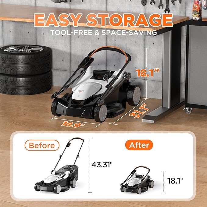 Litheli 18-inch 40V(2x20V) Brushless Lawn Mower for Garden Yards, Lightweight Cordless Lawn Mower Battery Powered with 6-Position Height Adjustment, 2x4.0Ah Battery Include