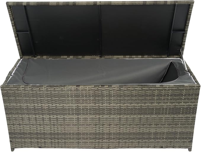 Outdoor Storage Box, 113 Gallon Wicker Patio Deck Boxes with Lid, Outdoor Cushion Storage forToys, Pillows, Towel Grey Wicker