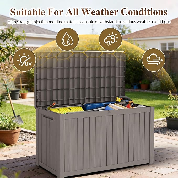 180 Gallon Waterproof Outdoor Storage Box, UV-Resistant & Lockable Lid | Resin Deck Box , Heavy-Duty Large Patio Outside Cushions for Garden Tools, Pool Accessories, Package Delivery, Chest, Toys